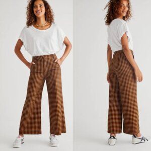 NWT FREE PEOPLE Mott Street Gingham Trousers Checked Pants Womens 0 Grunge Boho